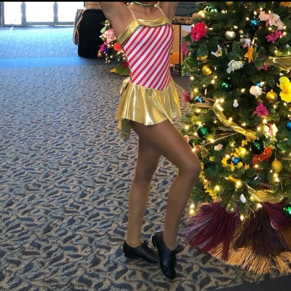 Festive Gold and Red Striped Costume